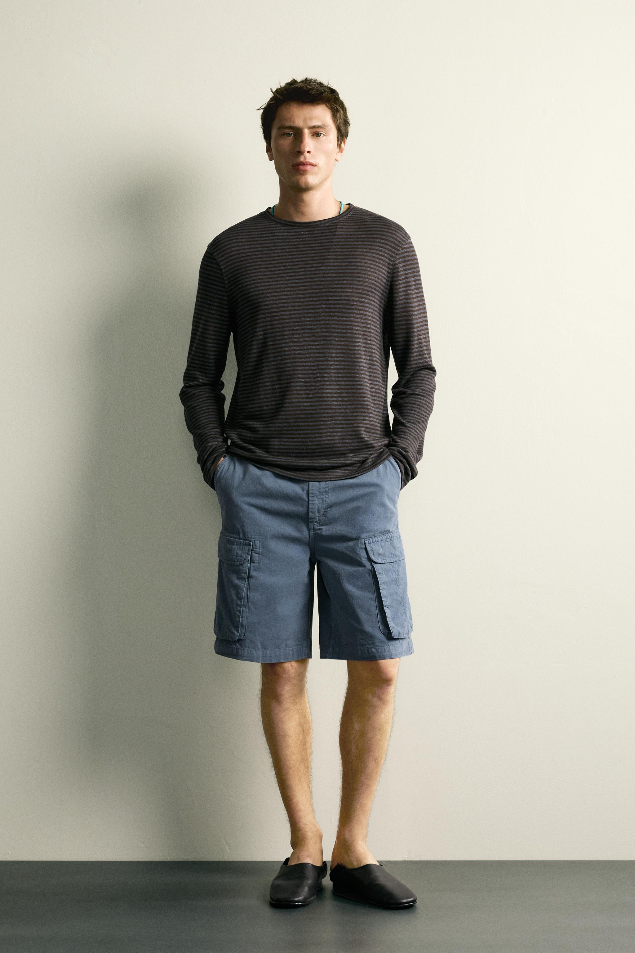 HEMP AND VISCOSE STRIPED JACQUARD T-SHIRT